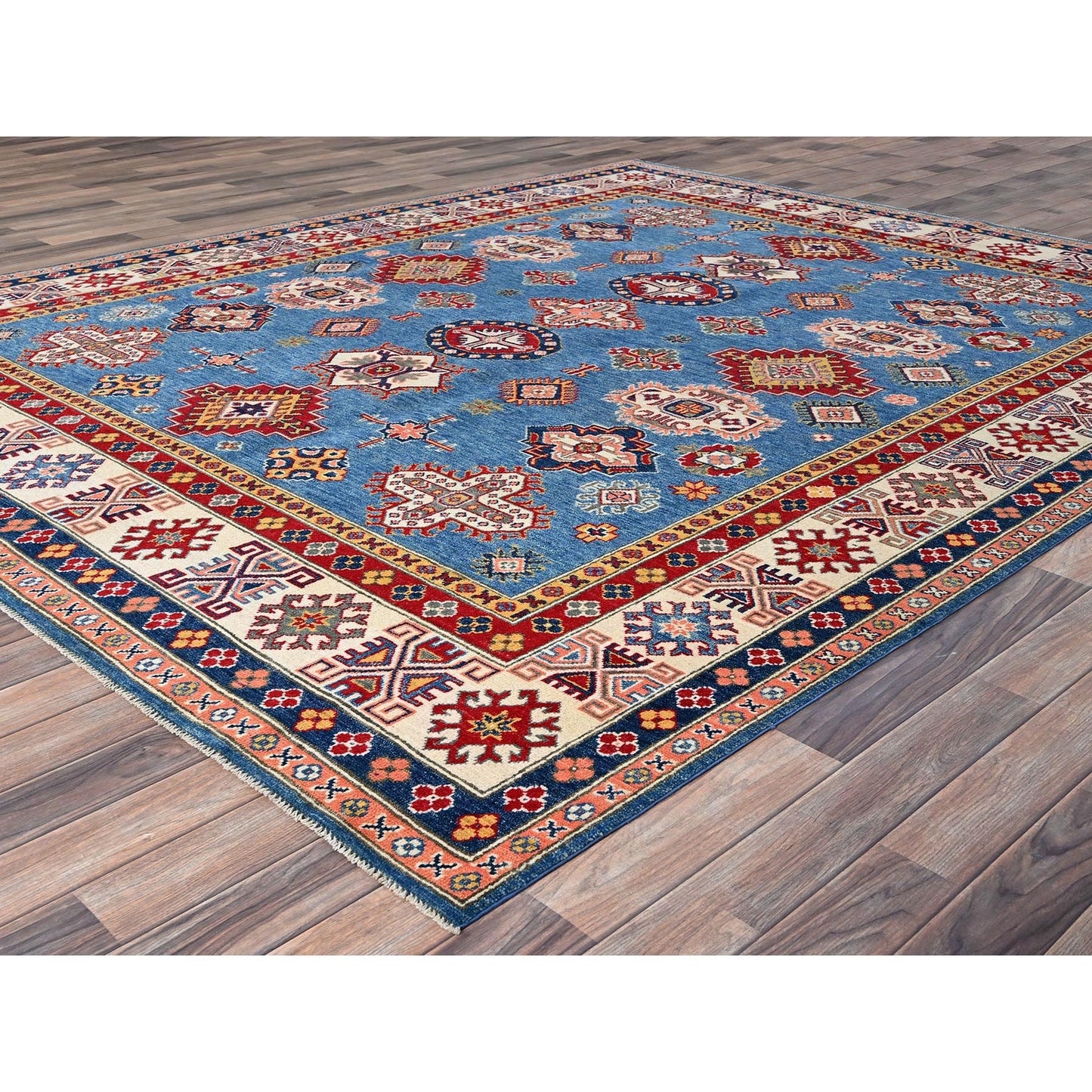 8'2"X10' Blue Hand Knotted Natural Dyes Wool Kazak Design Oriental Rug