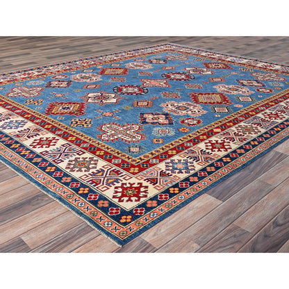 8'2"X10' Blue Hand Knotted Natural Dyes Wool Kazak Design Oriental Rug