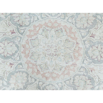 9'8"X12'10" Worn Wool Hand Knotted Ivory Vintage Farsian Karman Rug
