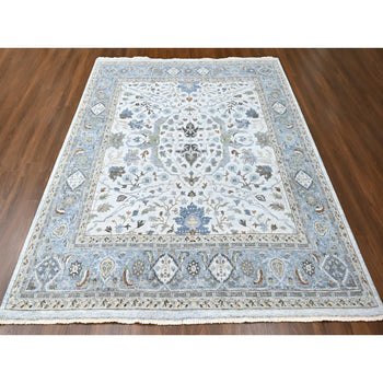 10'X10' White Hand Knotted Denser Weave Oushak Pure Wool Square Rug