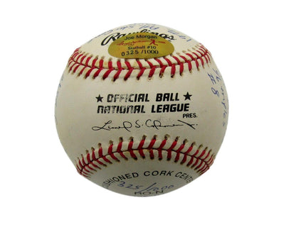 Joe Morgan Hof Reds Signed/Inscribed Oml Stat Baseball Reggie Jackson Coa 198560
