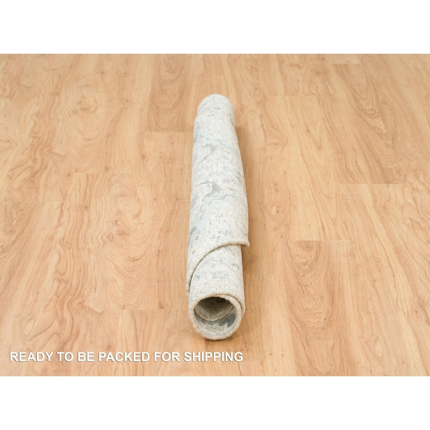 5'X5' Ivory Hand Knotted Sickle Leaf Design Silk With Wool Round Rug