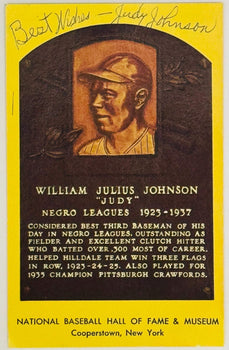 Judy Johnson Autographed Hall Of Fame Plaque Postcard