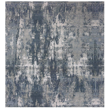 12'X12' Grotto Blue Abstract Design Silk And Wool Hand Knotted Square Rug