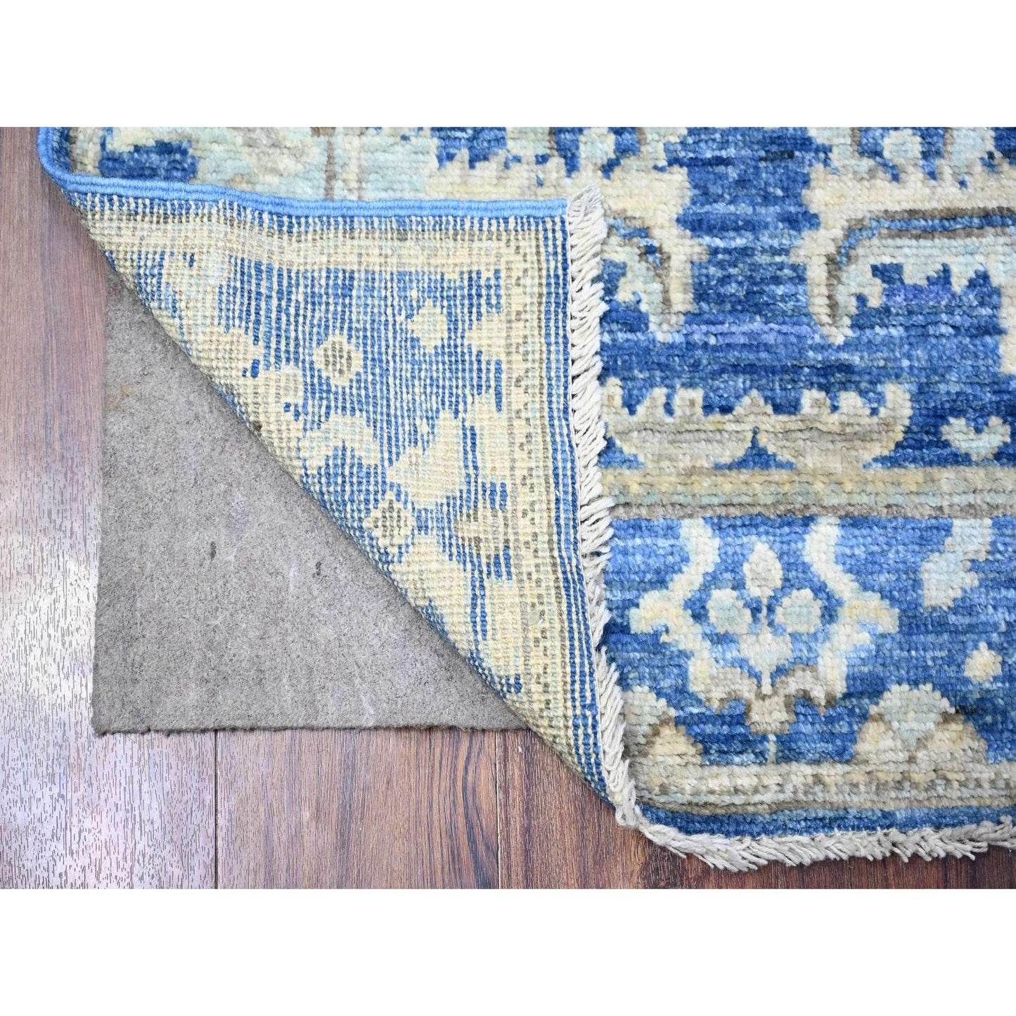 2'7"X7'10" Luxe Blue Afghan Angora Oushak Hand Knotted Wool Runner Rug