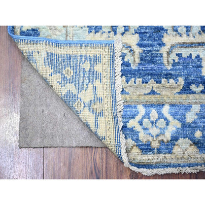 2'7"X7'10" Luxe Blue Afghan Angora Oushak Hand Knotted Wool Runner Rug