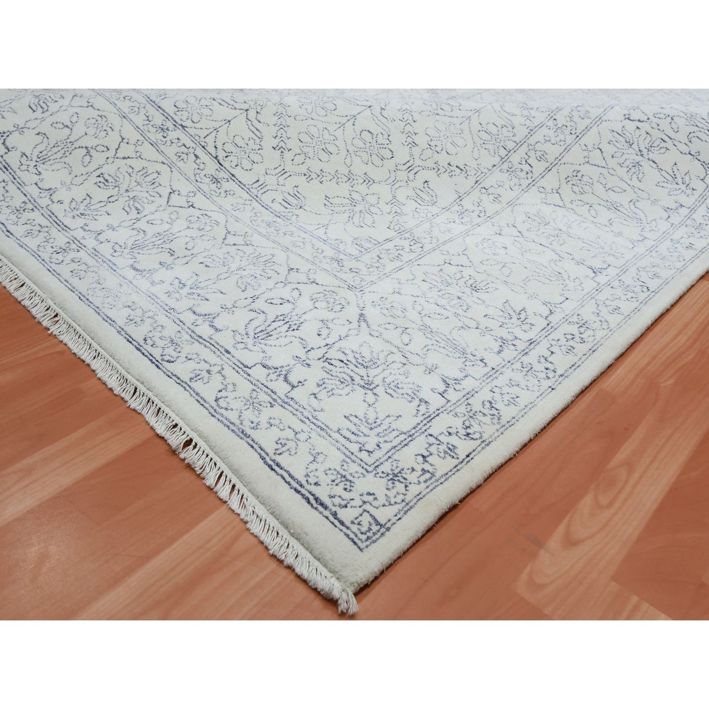 9'1"X11'10" Ivory Hand Knotted 100% Cotton Agra Design Rug