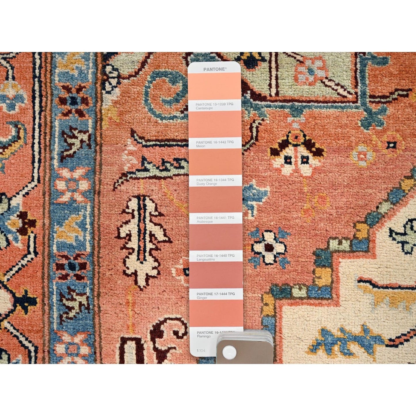 8'X9'7" Orange Afghan Peshawar Seeripe Heris Design Hand Knotted Wool Rug