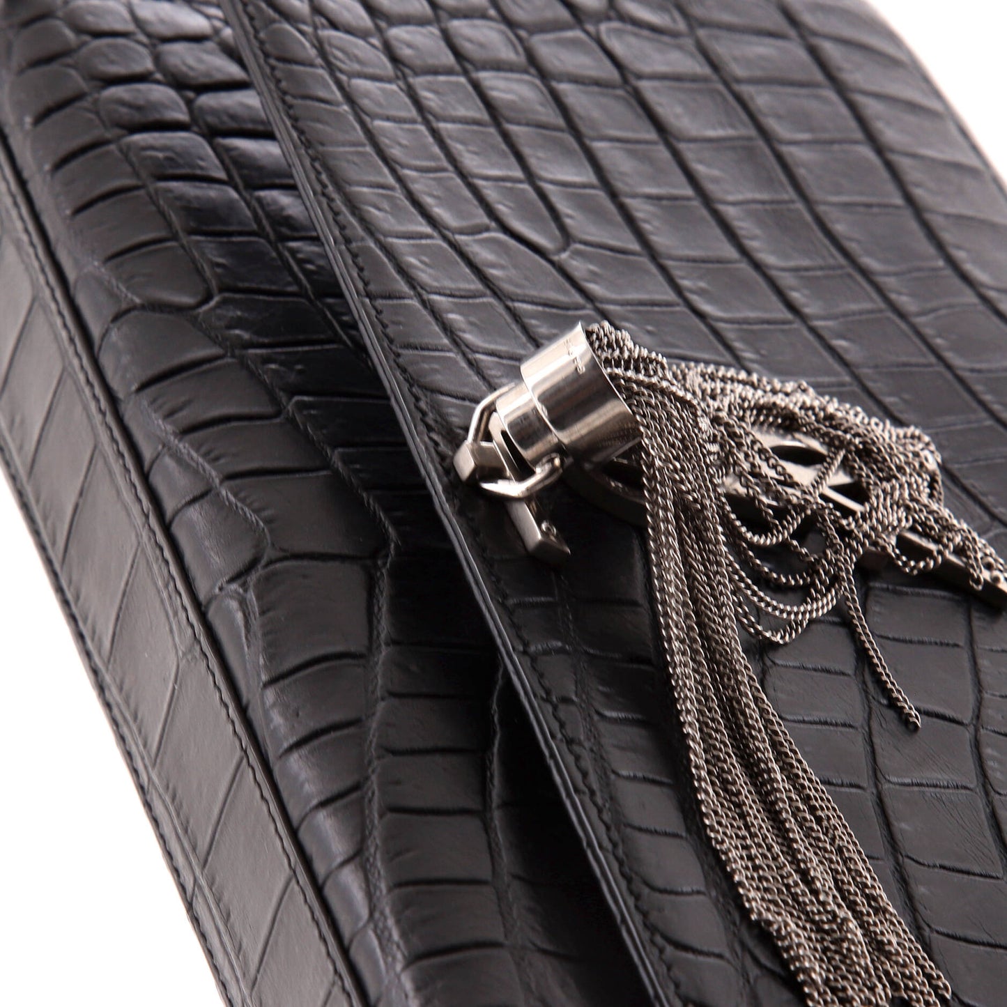Saint Laurent Classic Monogram Tassel Crossbody Bag Crocodile Embossed Leather