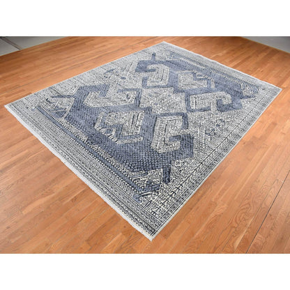 9'X12'3" Vista White Hand Knotted Pure Silk Small Repetitive Design Rug