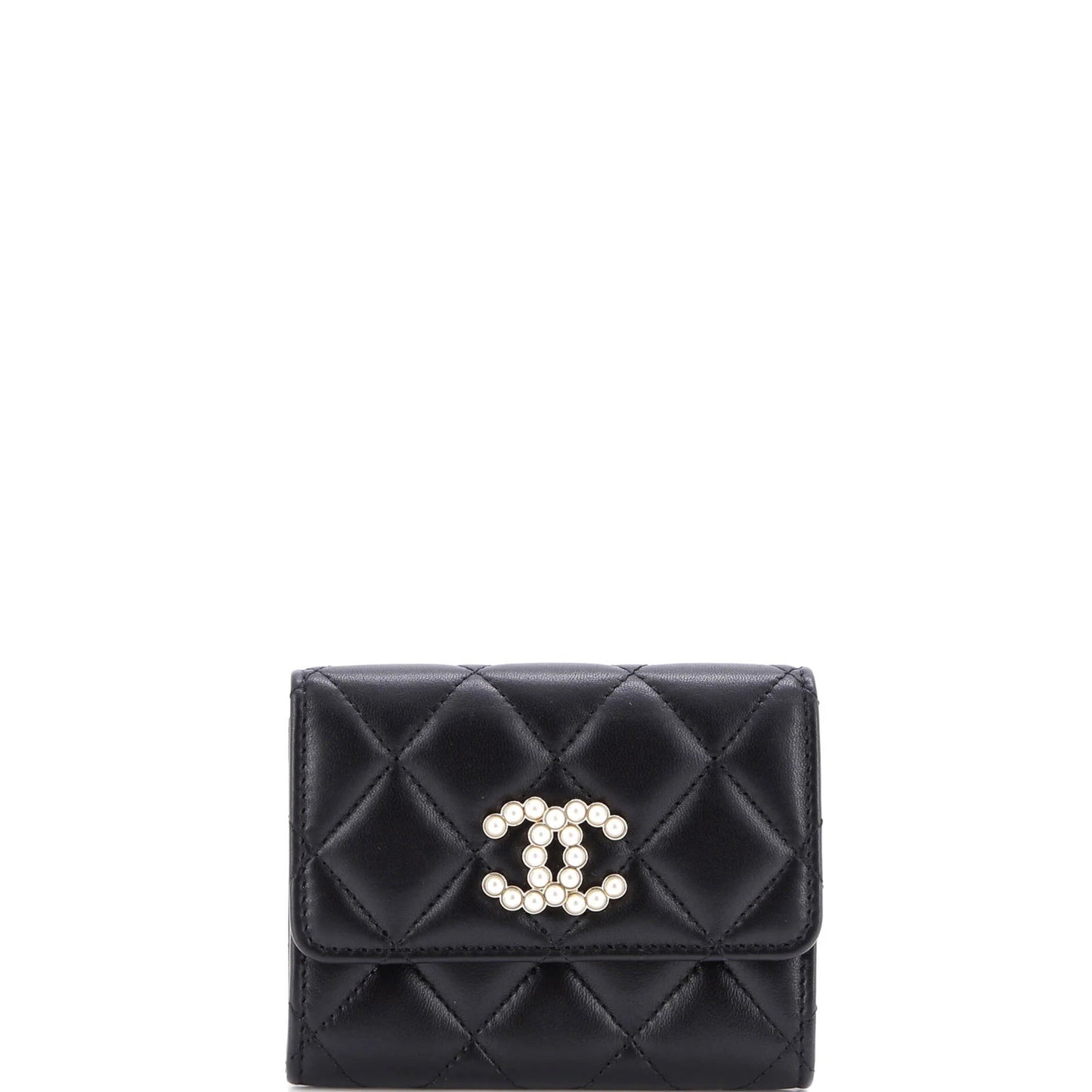Chanel Cc Pearl Flap Coin Purse Quilt Lambskin