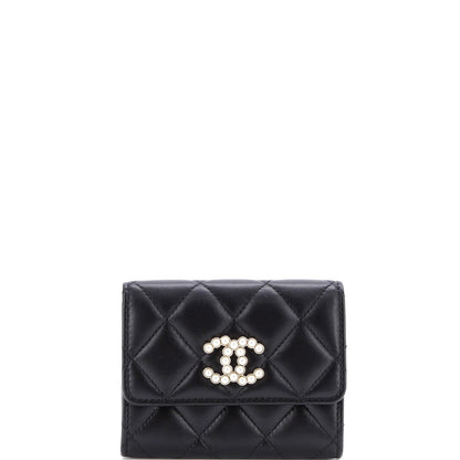 Chanel Cc Pearl Flap Coin Purse Quilt Lambskin