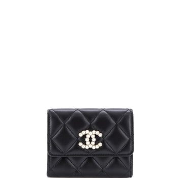 Chanel Cc Pearl Flap Coin Purse Quilt Lambskin