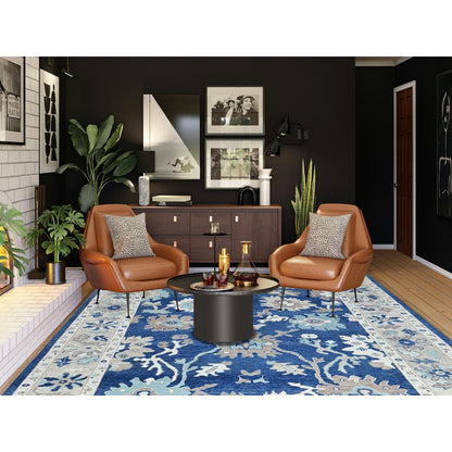 10'4"X13'6" Blue Afghan Oushak All Over Leaf Design Wool Hand Knotted Rug