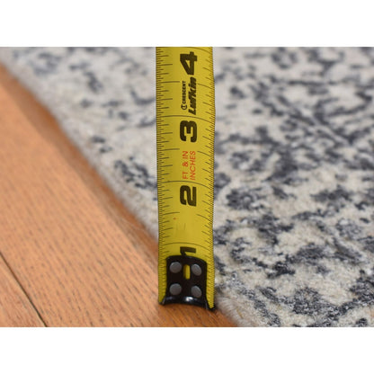 2'5"X8'2" Gray Erased Design Hand Loomed Wool And Silk Runner Rug