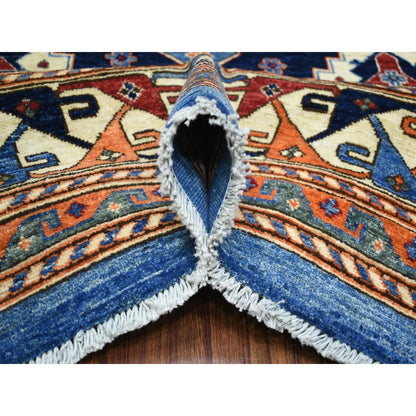 9'2"X11'10" Blue Afghan Ersari With Large Elements Wool Hand Knotted Rug