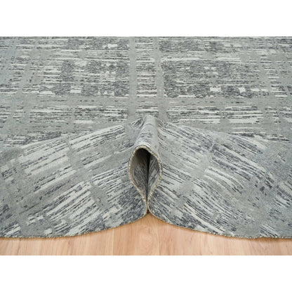 10'1"X10'1" Dark Grey Undyed Natural Wool Hand Knotted Round Oriental Rug