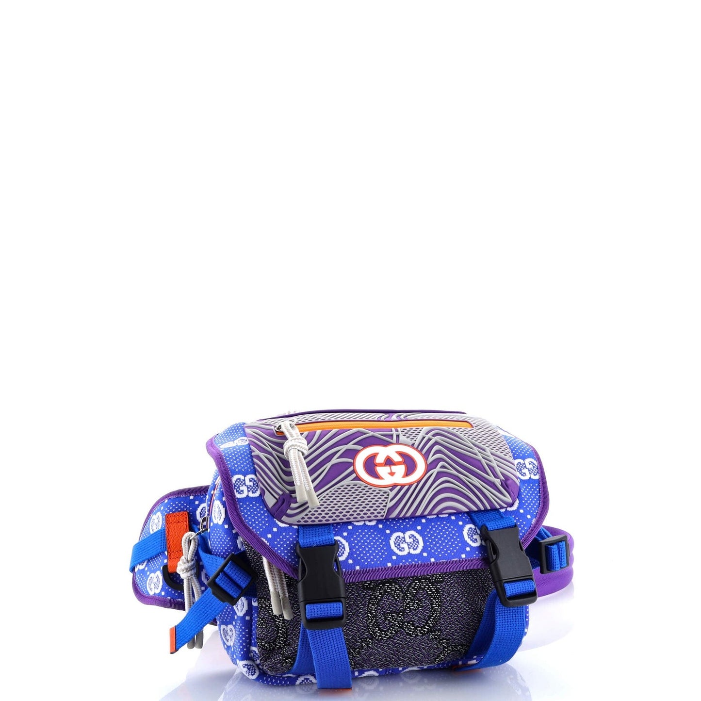 Gucci Buckle Flap Chest Strap Backpack Gg Fabric With Rubber