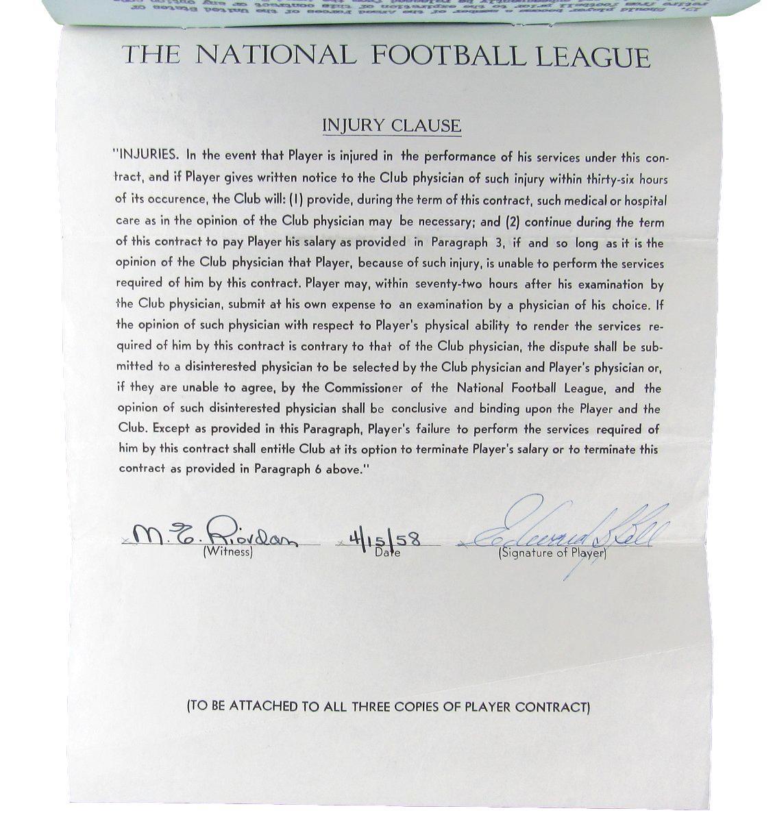 Bert Bell Philadelphia Eagles Signed/Autographed 1958 Contract Jsa 160875