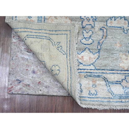 2'9"X9'2" Gray Hand Knotted Angora Oushak All Over Design Wool Runner Rug