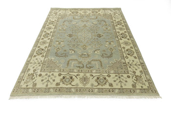 Handmade Oushak Chobi Wool Rug Light Gray Floral