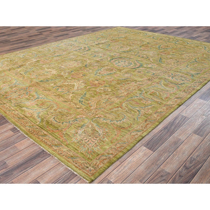 8'10"X12'1" Chino Green Vintage Rajasthan 100% Wool Hand Knotted Rug