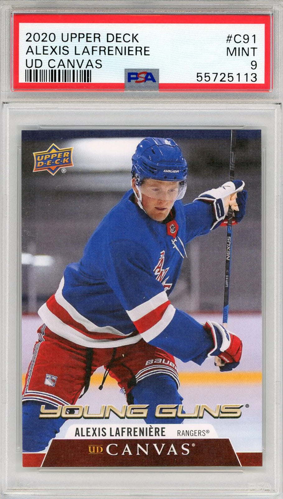 Alexis Lafreniere 2020 Upper Deck Canvas Rookie Card #C91 (Psa)