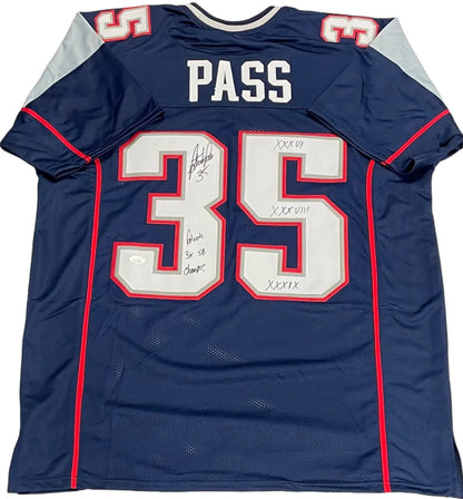 Patrick Pass "Patriots 3X Sb Champs!, Xxxvi, Xxxviii & Xxxix" Autographed New En