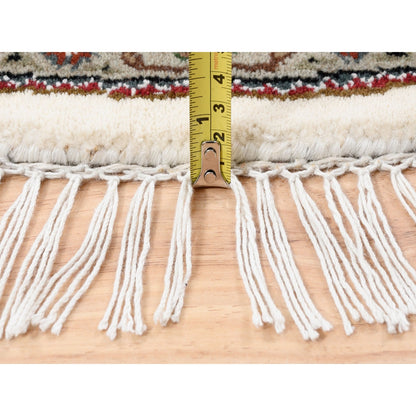 4'X4' Hand Knotted Wool-Silk Fish Medallion Design Tebraz Mahi Rug