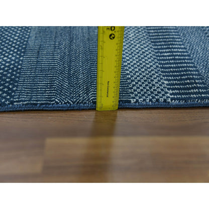 4'1"X6'1" Blue Wool And Silk Hand Knotted Modern Grass Design Gabbeh Rug