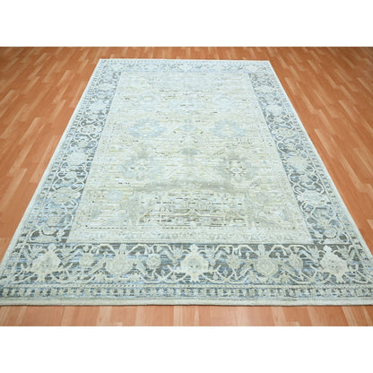 8'X9'10" Misty Gray Hand Knotted Oushak Design Silk And Oxidized Wool Rug