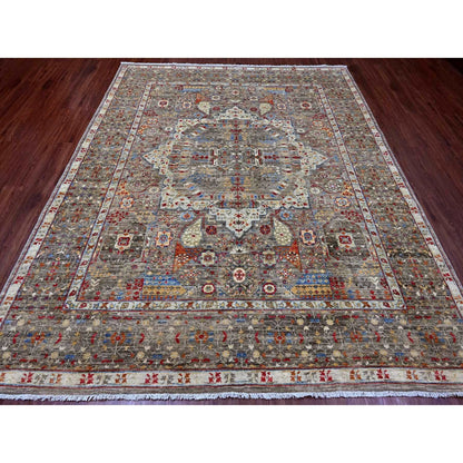 7'10"X9'6" Brown 14Th Century Mamluk Dynasty Design Wool Hand Knotted Rug