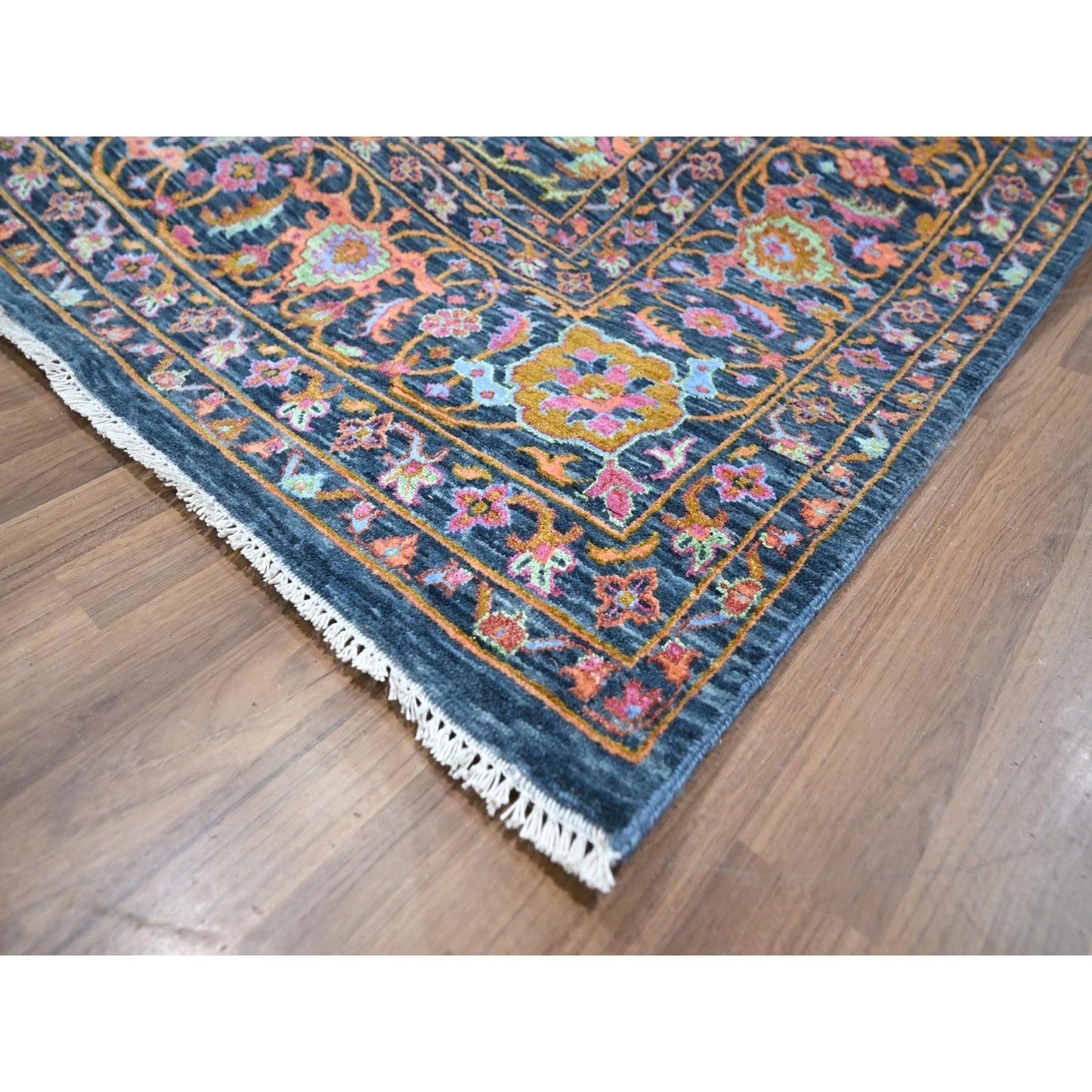 8'X10'2" Blue Colorful All Over Tebraz Design Wool-Silk Hand Knotted Rug