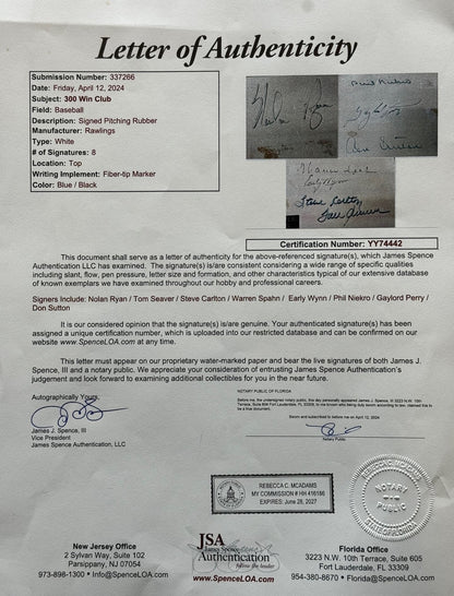 300 Win Club Autographed Pitching Rubber (Jsa)