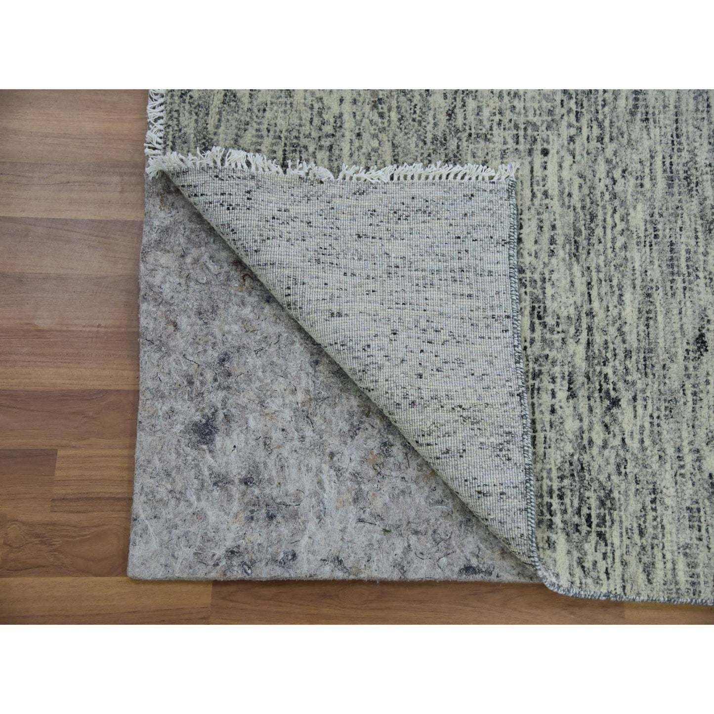 2'5"X29'7" Gray Undyed Wool Grass Design Hand Knotted Xl Runner Rug
