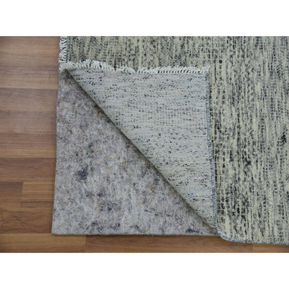 2'5"X29'7" Gray Undyed Wool Grass Design Hand Knotted Xl Runner Rug