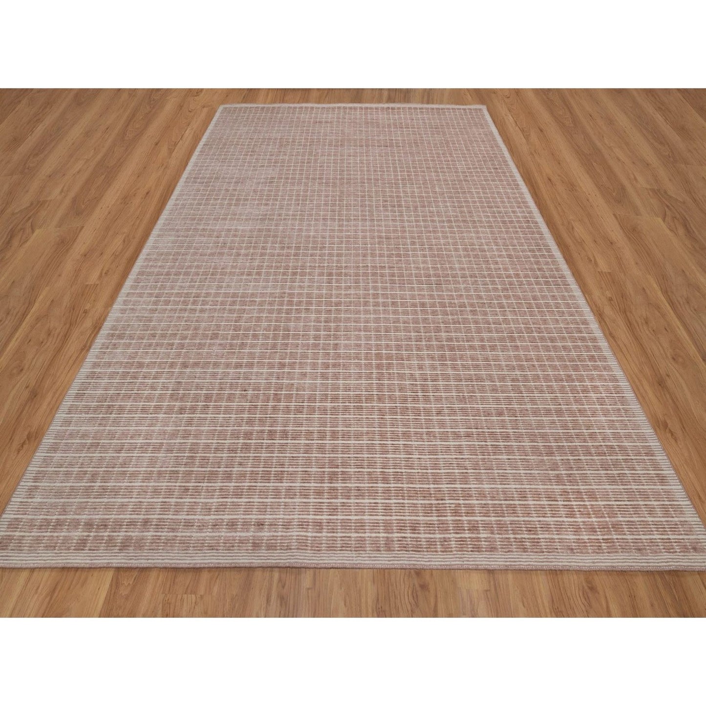 9'X12' Rose Pink Modern Plain Decor Box Design Loomed Knotted Wool Rug