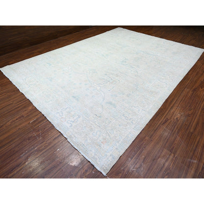 9'9"X13'8" Gray White Wash Peshawar Hand Knotted Natural Wool Rug