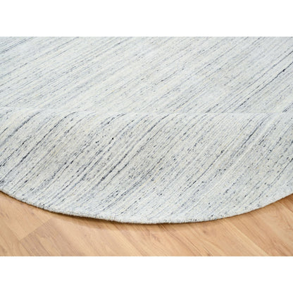 7'10"X7'10" Ivory Wool Hand Loomed Plain Modern Striae Design Round Rug