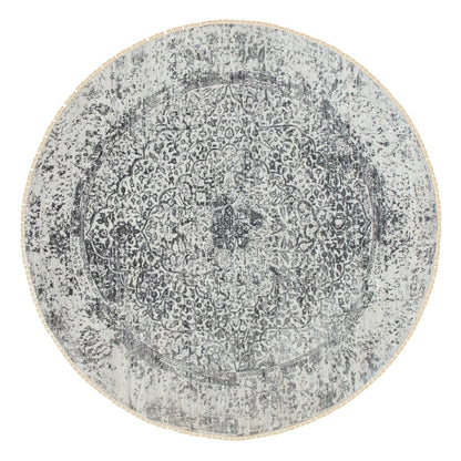 8'X8' Wool And Silk Hand Knotted Broken Design Round Fine Rug
