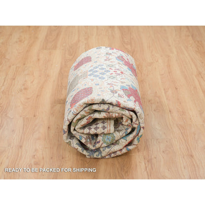8'3"X10'3" Ivory Hand Knotted Tebraz Vase Silk With Wool Rug