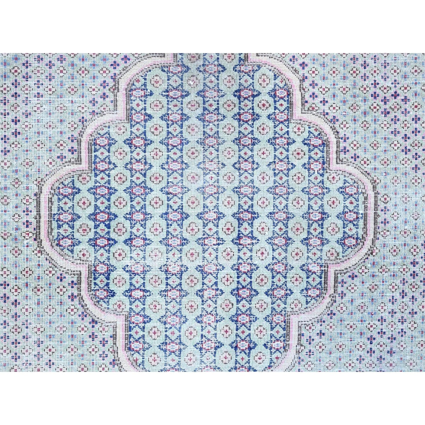 7'9"X10'1" Blue Vintage Zoroastrian Karman Pure Wool Hand Knotted Rug