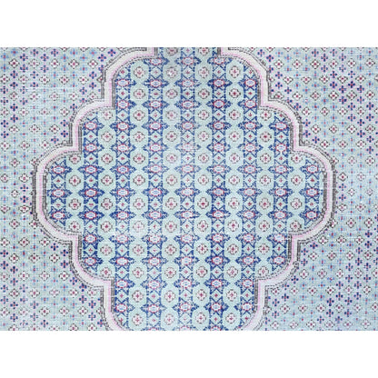 7'9"X10'1" Blue Vintage Zoroastrian Karman Pure Wool Hand Knotted Rug