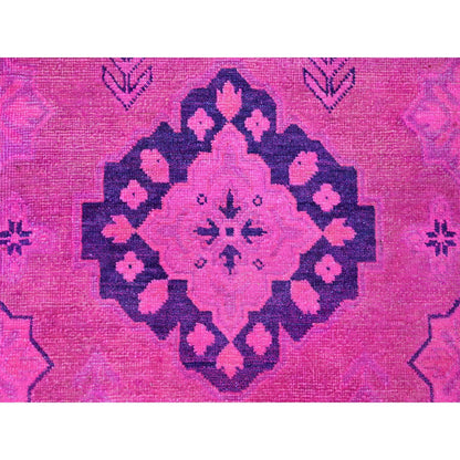 8'X9'7" Hot Pink Overdyed Kazak Geometric Design Hand Knotted Wool Rug
