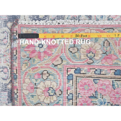 3'7"X5'9" Blue Hand Knotted Old Farsian Karman Worn Wool Oriental Rug
