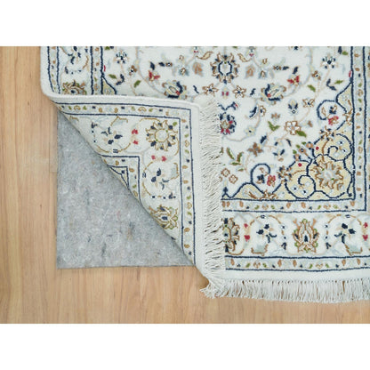 2'6"X8'2" White Hand Knotted Nain Design 250 Kpsi Organic Wool Runner Rug