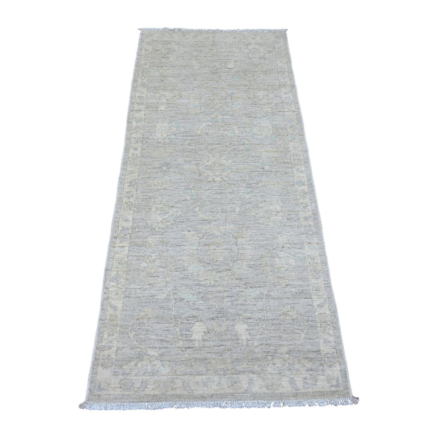 Rug 2'6"x5'9" Gray Washed Peshawar Leaf Design Wool Hand Knotted Runner