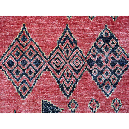 8'7"X11'3" Red Peshawar Berber Influence Geometric Pattern Oriental Rug