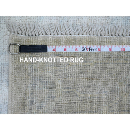 2'9"X7'7" White Angora Oushak Leaf Design Hand Knotted Wool Runner Rug