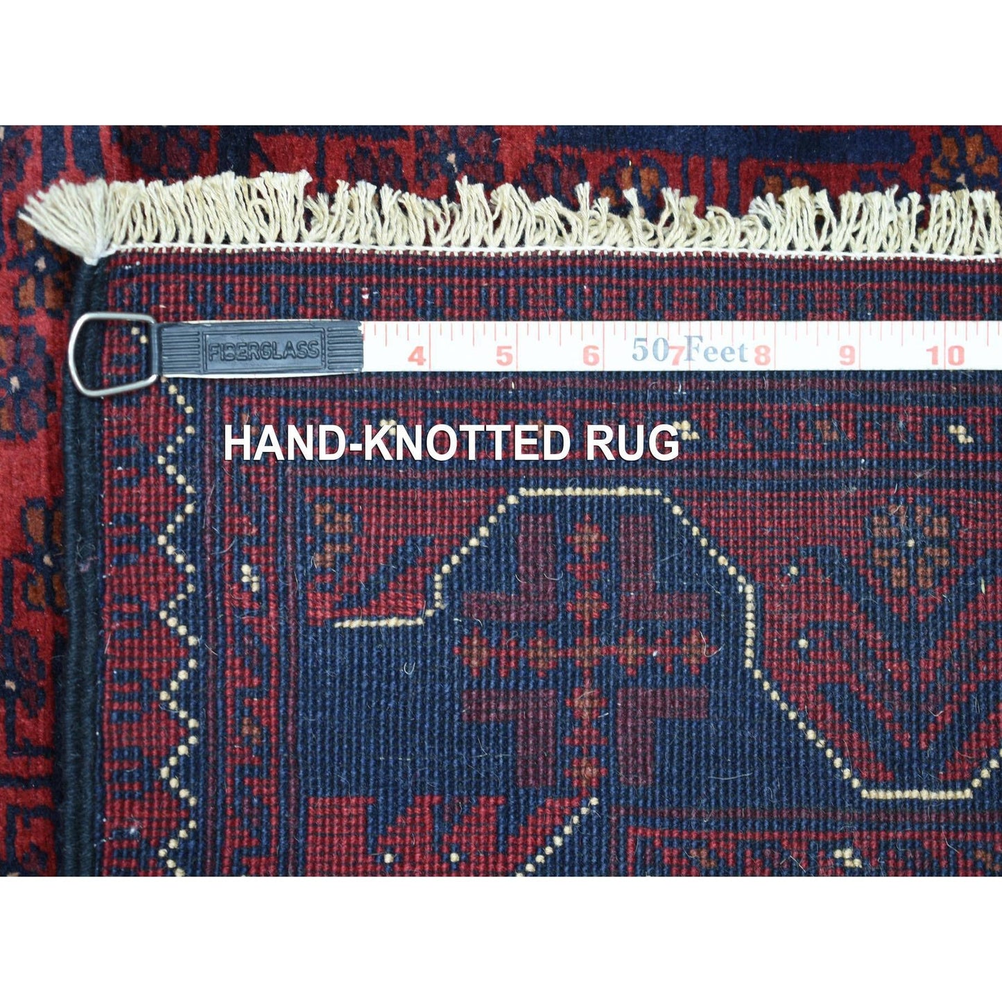 2'10"X12'8" Deep Red Afghan Khamyab Pure Wool Hand Knotted Runner Rug
